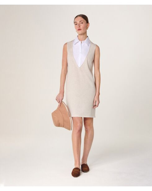 Olga wollen jurk met korte mouwen in ecru wit