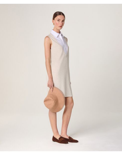 Olga wollen jurk met korte mouwen in ecru wit