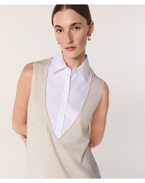 Olga wollen jurk met korte mouwen in ecru wit