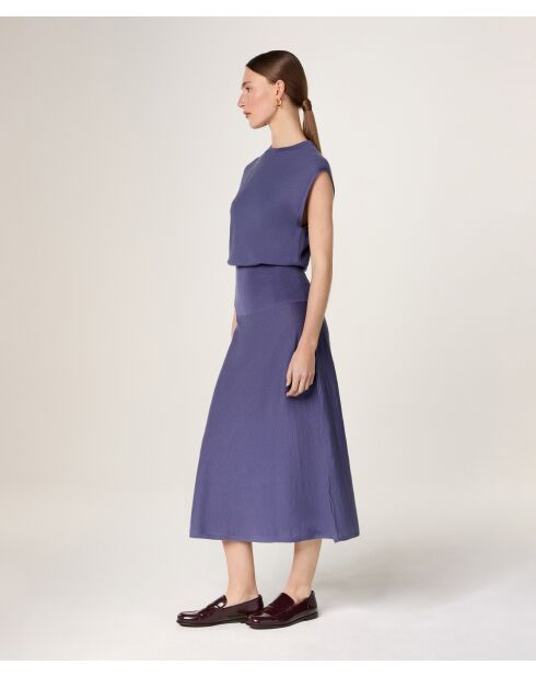 Parma paarse jurk van geribbelde wol met Mila-taille
