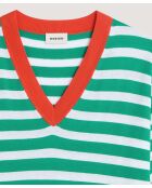 T-Shirt Col V Raye en coton Nawal vert emeraude