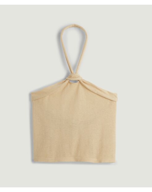 Kawtar zandgele mouwloze top van geknoopt katoen