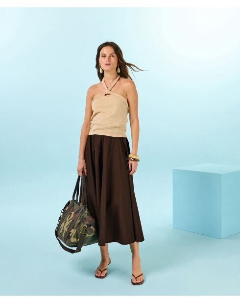 Kawtar zandgele mouwloze top van geknoopt katoen