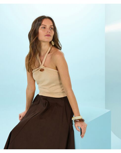 Kawtar zandgele mouwloze top van geknoopt katoen