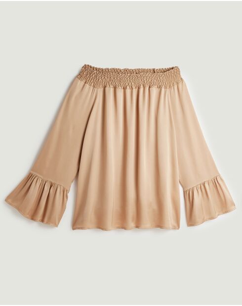 Leïla beiges Top mit U-Boot-Ausschnitt