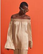 Leïla beiges Top mit U-Boot-Ausschnitt