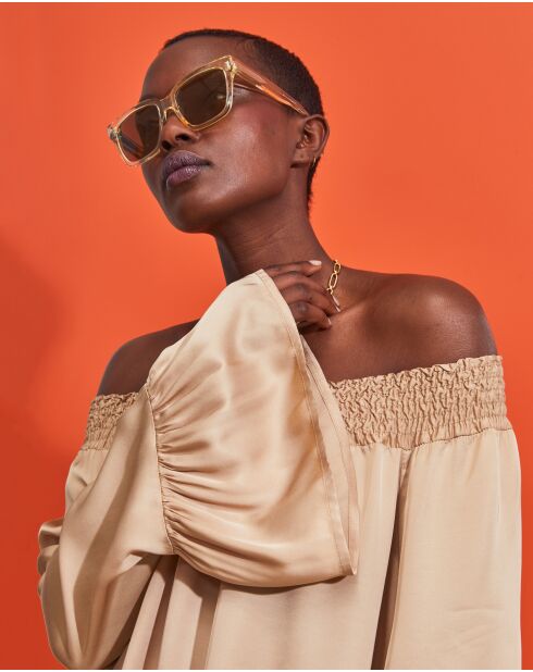 Leïla beiges Top mit U-Boot-Ausschnitt