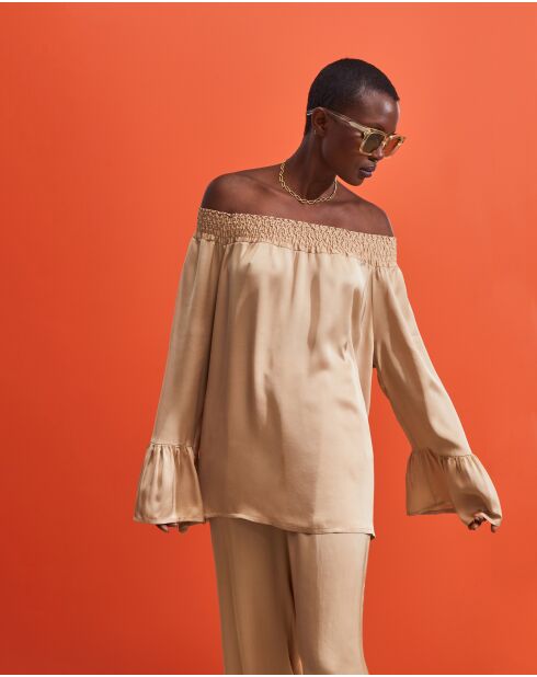 Leïla beiges Top mit U-Boot-Ausschnitt