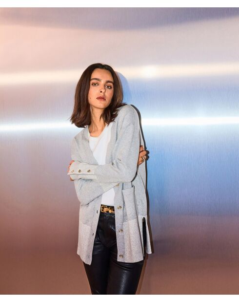 Sira lichtgrijs, recht lang vest van katoen