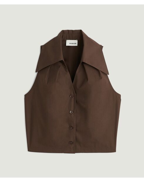 Donkerbruine mouwloze blouse van Sade katoen