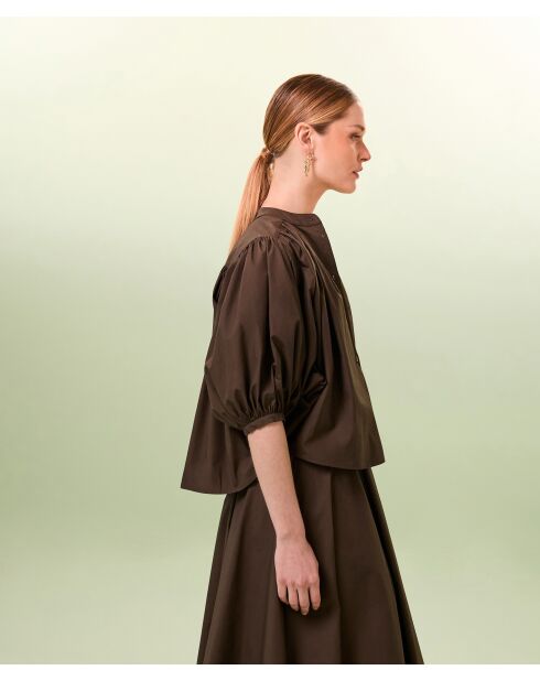 Camicia ampia in cotone Zuri marrone scuro