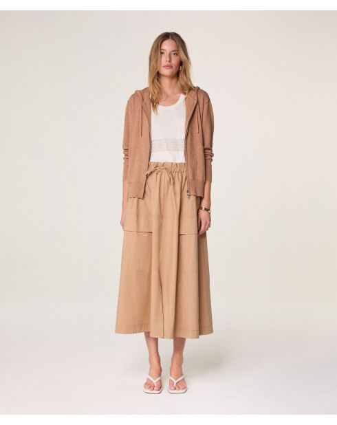 Chaleco Nala de algodón marrón leonado con capucha y cremallera