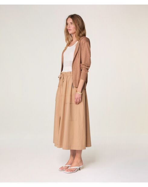 Chaleco Nala de algodón marrón leonado con capucha y cremallera