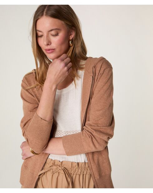 Chaleco Nala de algodón marrón leonado con capucha y cremallera