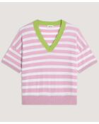 T-Shirt Col V Raye en coton Nawal bois de rose