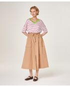 T-Shirt Col V Raye en coton Nawal bois de rose