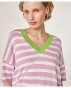 T-Shirt Col V Raye en coton Nawal bois de rose
