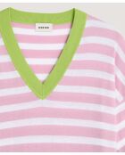 T-Shirt Col V Raye en coton Nawal bois de rose