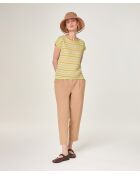 Dasy hellgrünes gestreiftes Kurzarm-T-Shirt aus Baumwolle