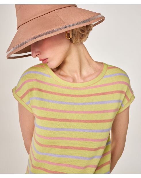 Dasy hellgrünes gestreiftes Kurzarm-T-Shirt aus Baumwolle