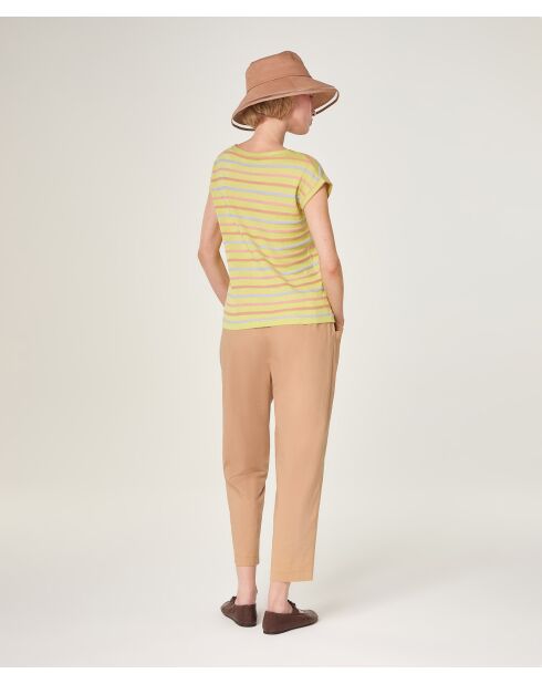 Dasy hellgrünes gestreiftes Kurzarm-T-Shirt aus Baumwolle