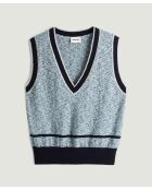 Zola blauer ärmelloser Baumwollpullover mit gestreiftem Ripphalsausschnitt