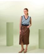 Zola blauer ärmelloser Baumwollpullover mit gestreiftem Ripphalsausschnitt