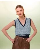 Zola blauer ärmelloser Baumwollpullover mit gestreiftem Ripphalsausschnitt