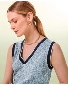 Zola blauer ärmelloser Baumwollpullover mit gestreiftem Ripphalsausschnitt