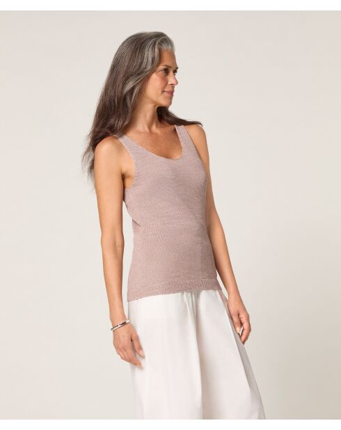 Geripptes Tanktop Wafa in meliertem Beige