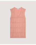 Roze beige Mouna katoenen fantasiegebreide tuniek met V-hals