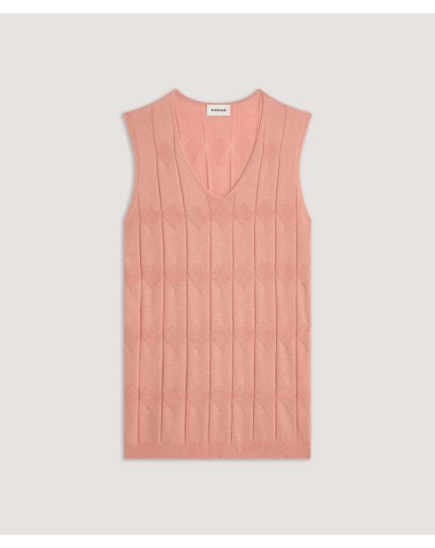 Roze beige Mouna katoenen fantasiegebreide tuniek met V-hals