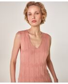Roze beige Mouna katoenen fantasiegebreide tuniek met V-hals