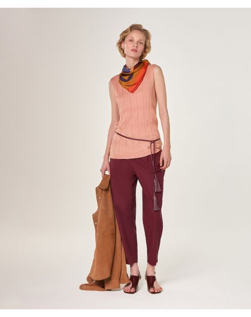 Roze beige Mouna katoenen fantasiegebreide tuniek met V-hals