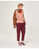 Roze beige Mouna katoenen fantasiegebreide tuniek met V-hals