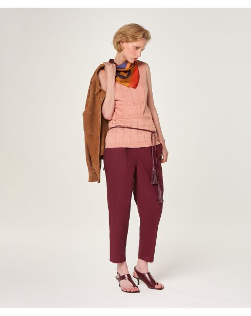 Roze beige Mouna katoenen fantasiegebreide tuniek met V-hals