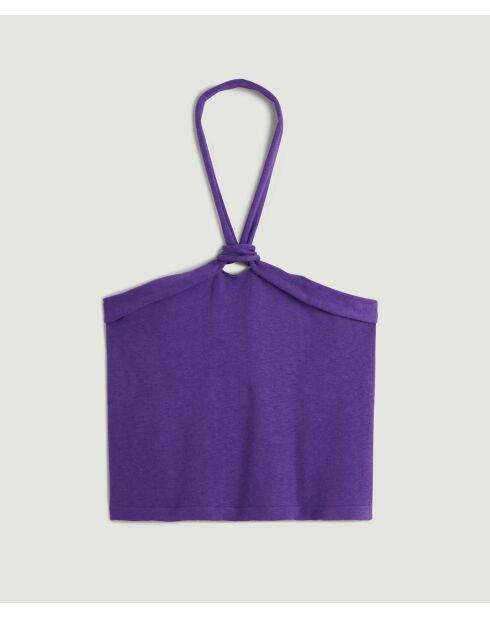 Kawtar paarse katoenen mouwloze geknoopte top