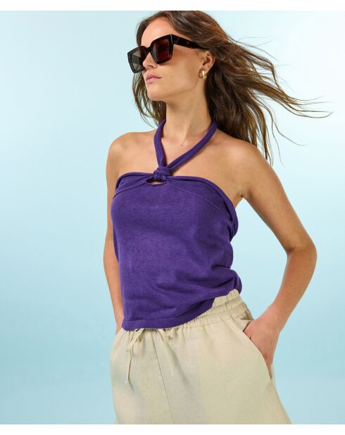 Kawtar paarse katoenen mouwloze geknoopte top