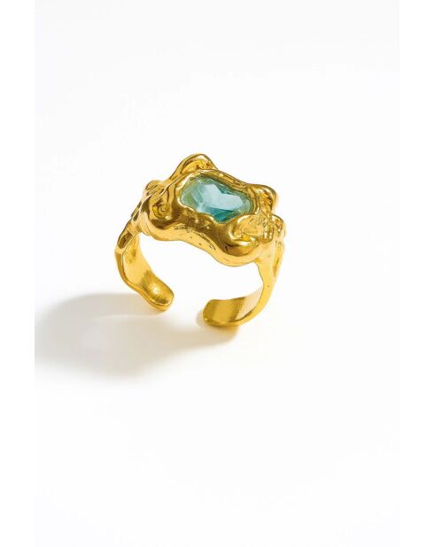 Bague plaqué or #2 doré/turquoise