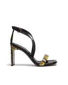 Sandales en cuir jaune/noir - Talon 8 cm