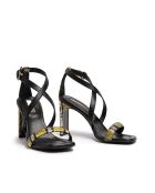 Sandales en cuir jaune/noir - Talon 8 cm