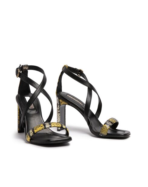 Sandales en cuir jaune/noir - Talon 8 cm
