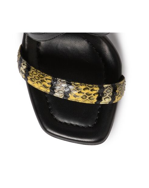 Sandales en cuir jaune/noir - Talon 8 cm