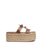 Pantolette aus rostigem Leder mit Keilabsatz - Absatz 7 cm