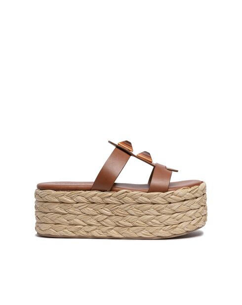 Pantolette aus rostigem Leder mit Keilabsatz - Absatz 7 cm