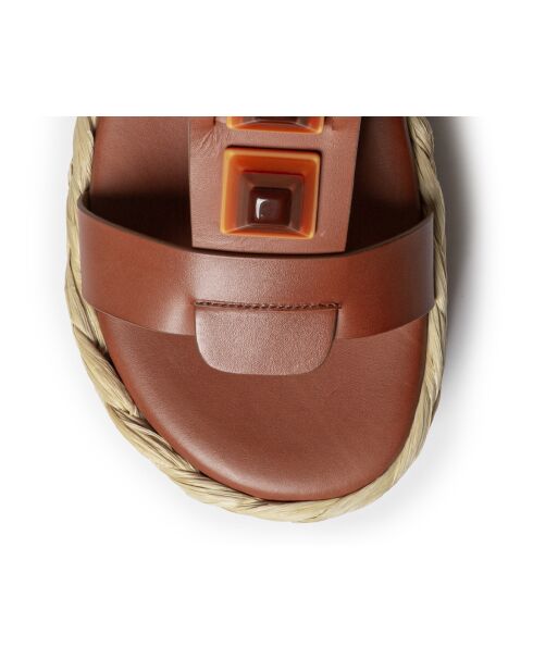 Pantolette aus rostigem Leder mit Keilabsatz - Absatz 7 cm