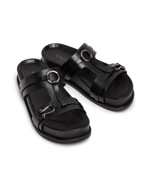 SR4532 schwarze Ledersandalen