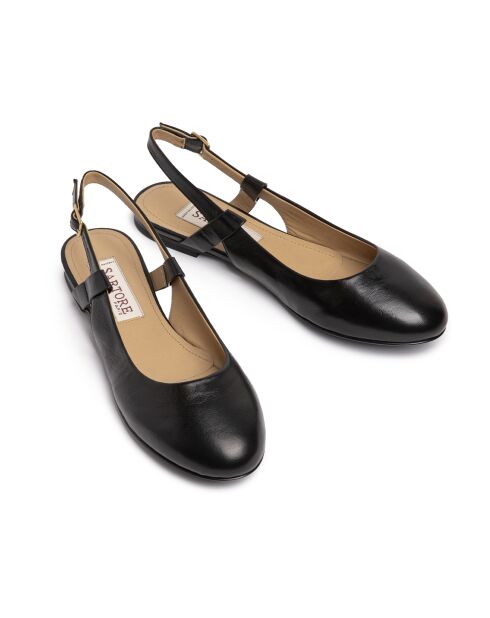 Schwarze Leder-Slingbacks