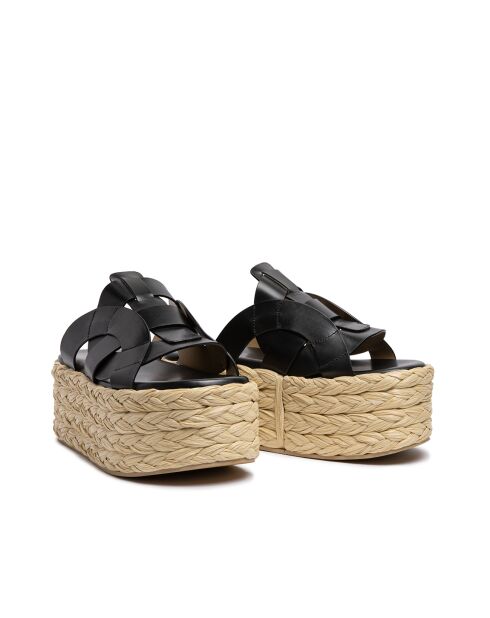 Schwarze Keil-Pantolette aus Leder - Absatz 7 cm