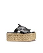 Schwarze Keil-Pantolette aus Leder - Absatz 7 cm